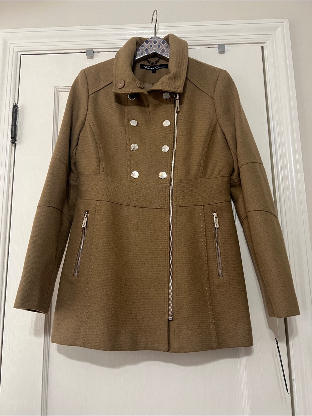 Kenneth Cole Wool Blend Fawn Brown Double-Breasted Pea Coat